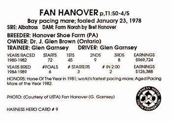 1991 Harness Heroes #9 Fan Hanover Back